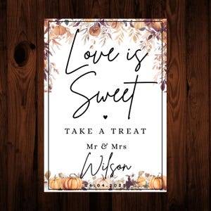 Elegante aquarel herfst pompoen bruiloft Sweet Cart Love Is Sweet Aangepaste digitale download Bewerken afdrukbare