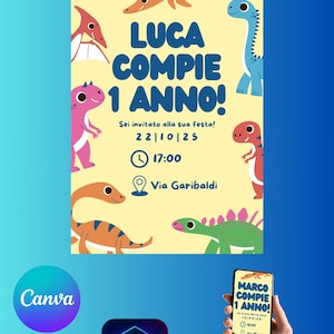 Biglietto di INVITO festa di COMPLEANNO - tema DINOSAURI - personalizzabile e stampabile