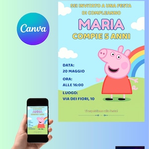 Biglietto di invito festa di COMPLEANNO - tema PEPPA PIG - personalizzabile e stampabile