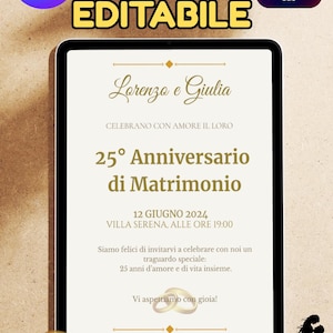 Invito ANNIVERSARIO MATRIMONIO – Modificabile con Canva – ELEGANTE Biglietto Digitale Stampabile