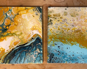 Indigo, light blue and yellow-#2-painting(acrylic pour)