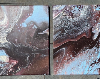 Blues #1-diptych-original paint pour