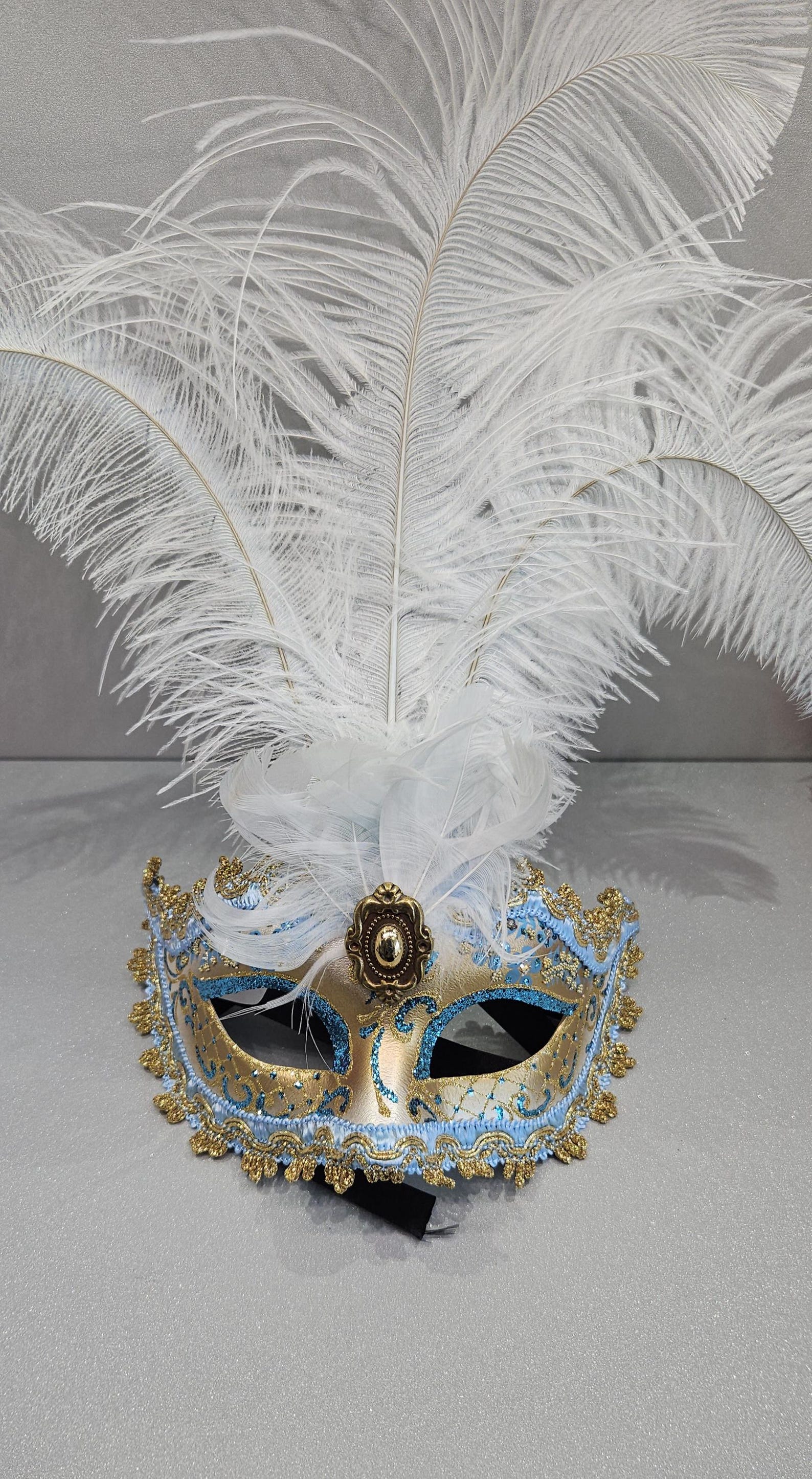 Venetian Masquerade Masks Set – Feathered Carnival Party Masks – Handmade Baroque Costume Masks for Ball, Decor or Gift, Italian Handcrafted