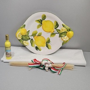 Italian  Mediterrean Ceramic Handmade Handpainted Plates Bowl Colorful Sorrento Lemon Collection Rustic  Kitchen Table Decor Centerpiece