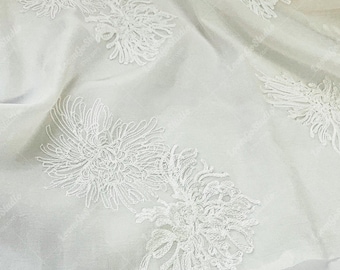 Chrysanthemum Embroidered Tencel Fabric, Lightweight Dress Material, Vintage Floral Lace Fabric