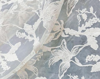 Embroidered Organza Fabric: 3D Jacquard Floral Lace, Chinese Style