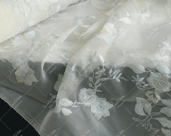 Silk Organza Embroidered Fabric, Floral Lace Tulle, Home Sheer Fabric, Wedding Dress Material