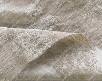 Embroidered Plum Blossom Cotton Linen Jacquard Fabric, Designer Material for Shirts, Skirts, Sewing Projects