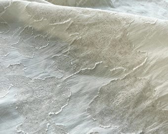 Linen And Cotton Jacquard Fabric, Floral Textured Material, Designer Apparel Fabric by Yard