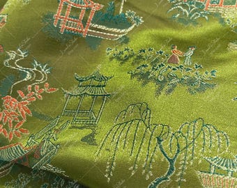 Chinese Silk Brocade Fabric, Landscape Embroidery, Sewing Material