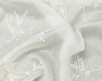 Tencel Cotton Embroidered Fabric, Summer Sewing Material, Bird Floral, 57" Wide