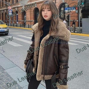 Women's Faux Leather Jacket Moto Biker Sherpa-Lined Coat
