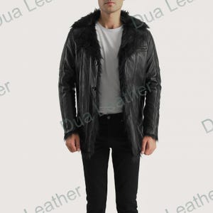 Men's Handmade Shearling Lined Leather Coat | Winter Warm Jacket