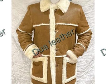 Herren Lammfellmantel Braun Schaffelljacke Winter Warme Lederoberbekleidung Vintage Style