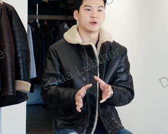 Men's Shearling Leather Aviator Bomber Jacket