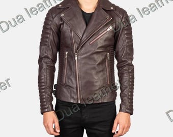 Handmade Cowhide Leather Biker Jacket: Slim Fit Moto Style