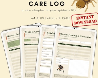 Jumping Spider Care Log Printable Phidippus Regius Tracker  Molt & Feeding Journal  Spider Keeper  Cottagecore