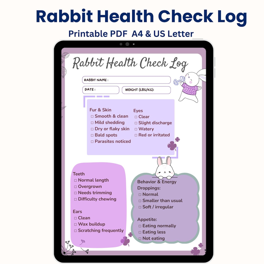 Health Checking Rabbit Picture Rabbit Health Record Printable | Bunny Wellness & Weight Tracker ...