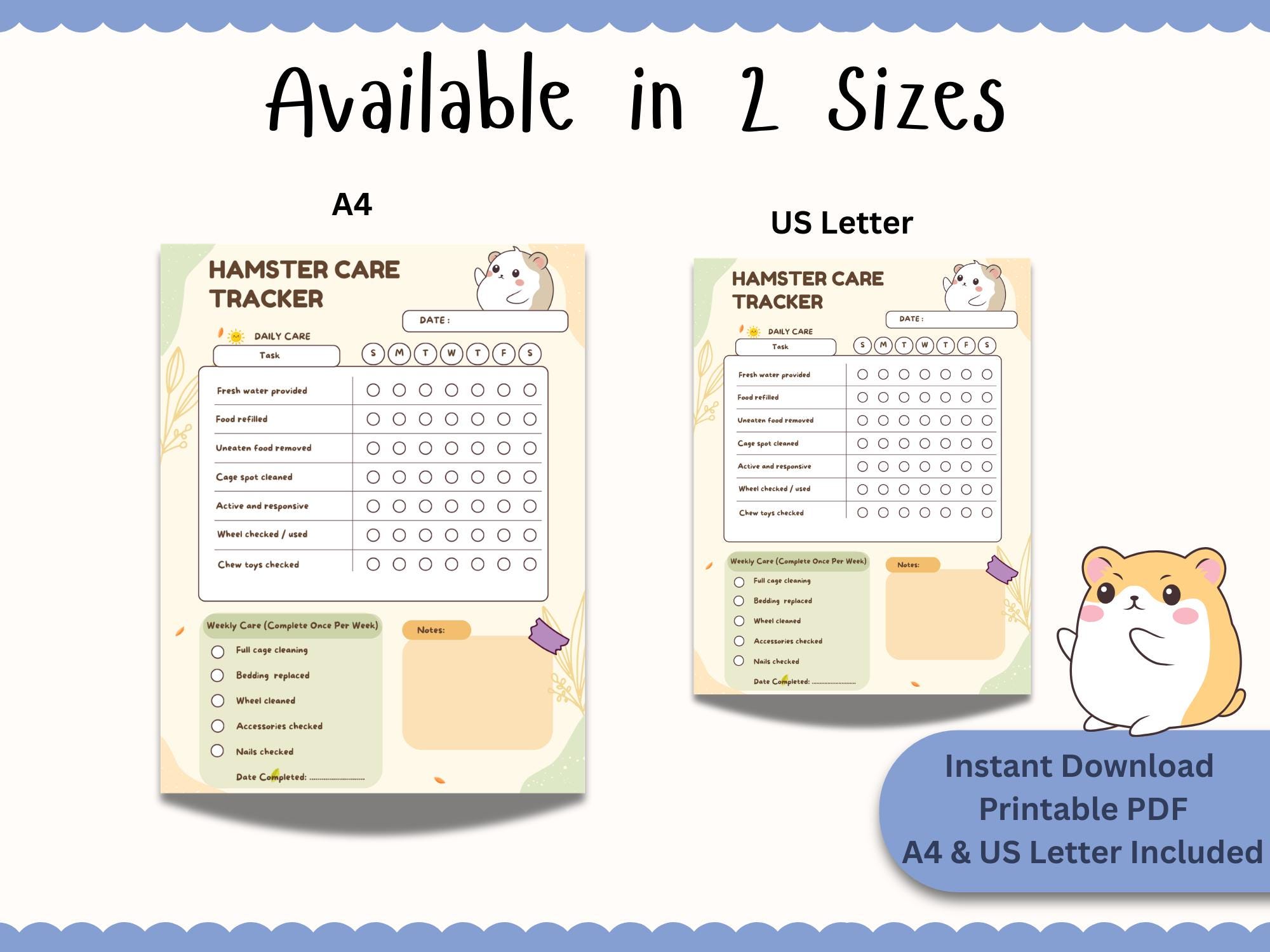 Hamster Care Printable Bundle | Feeding Log, Cleaning Schedule, Health ...