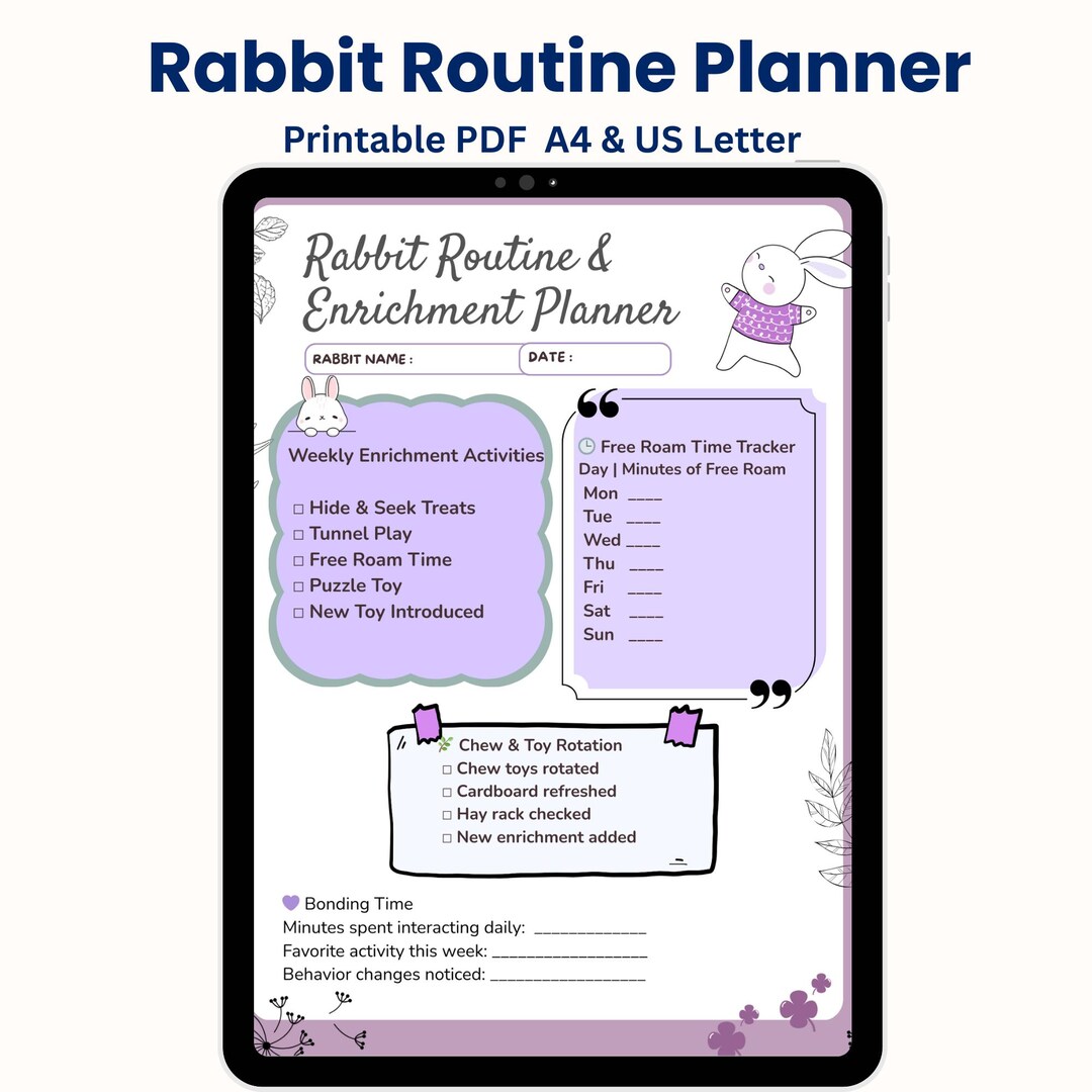 Planner Rabbet Rabbit Routine Planner Printable PDF | Bunny Care Schedule Chart ...