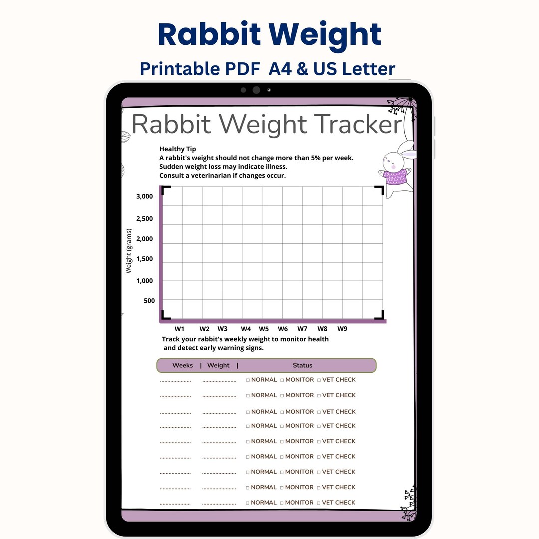Rabbit Weight Tracker Chart Health Log | Weekly Monitor | Pet Planner ...