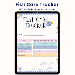 Rastreador de cuidado de peces imprimible / Lista de verificación para acuarios infantiles (Descarga en PDF) Tamaño carta (EE. UU.)