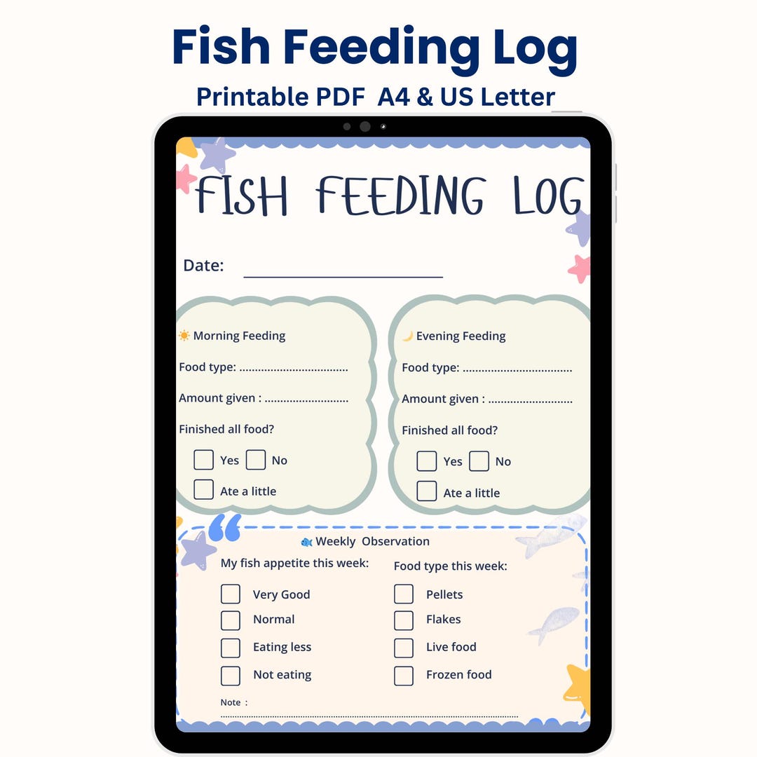 Fish Log Timer Inn Fish Feeding Log Printable | Aquarium Tracker (PDF Download) A4 US ...