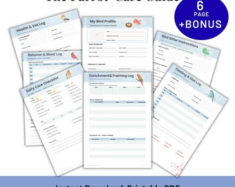 Parrot Care  Printable Bird Tracker PDF Feeding Behavior Health Log Cockatiel  Instant Download