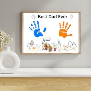Arte con huella de mano para el Día del Padre: "El mejor papá del mundo" imprimible, recuerdo infantil, tamaño A4 y carta, divertida actividad para colorear.