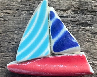 Nautical Vintage Fiestaware Sailboat Magnet Turquoise Blue and Red