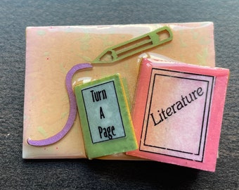 Vintage Lucinda Book Pins Pink Literature Book Turn a Page Book Pencil Lime Green