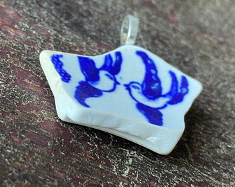 Antique China Plate Pendant in Blue Willow Tumbled #1