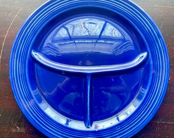 Rare Fiestaware Divided Plate from the 40's in Cobalt Blue