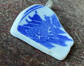 Antique China Plate Pendant in Blue Willow Tumbled #2