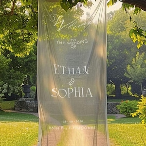 Welcome Fabric Sign, Sheer Sign, Personalized Wedding Welcome Sign, Lace Fabric Sign, Custom Linen Wedding Signs, Bridal Shower Signs