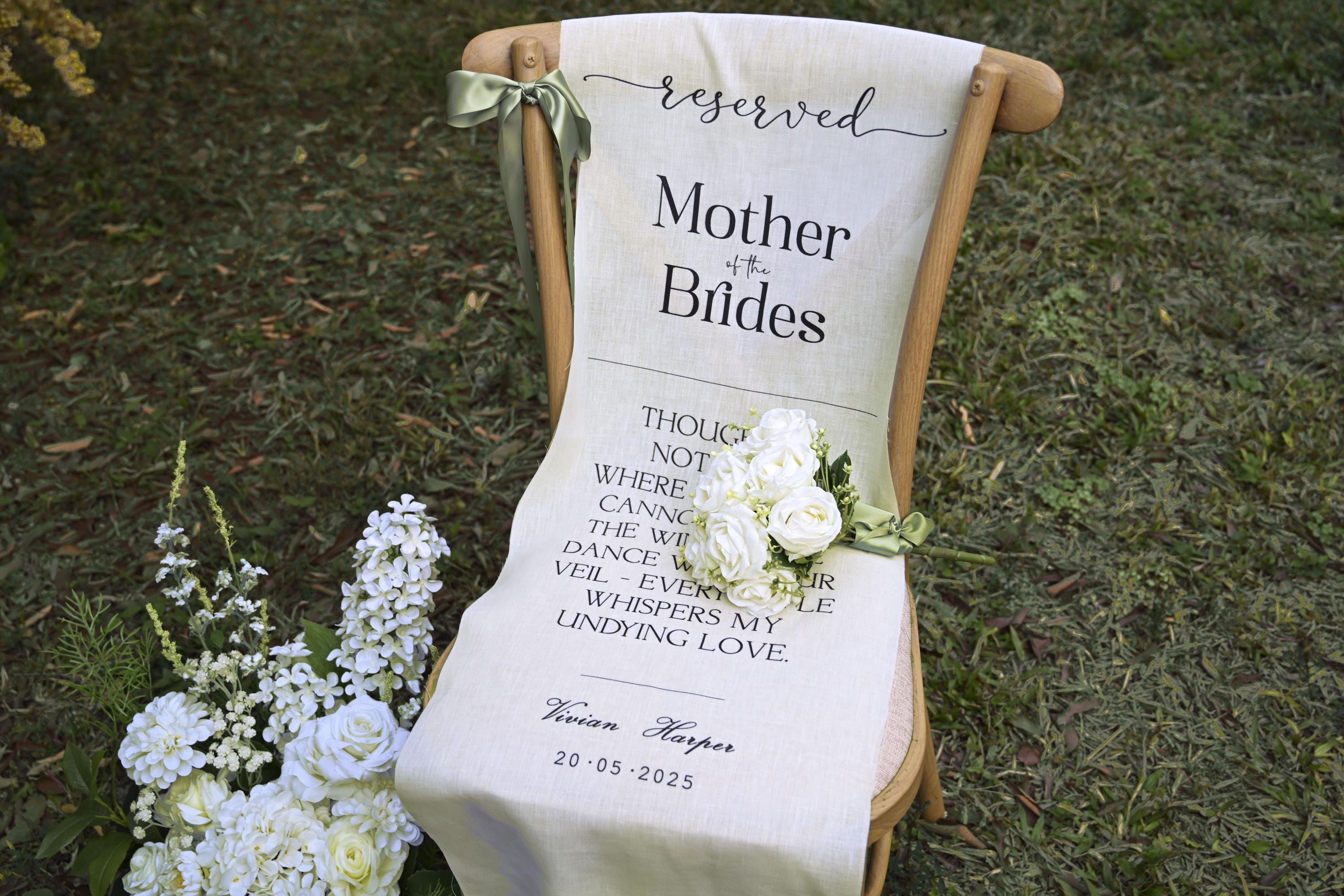 Reserved Wedding Sign, Personalized Fabric Sign, Wedding Chair Reserved Banner, Custom Memorial Wedding Sign, Memorial Chair Sign