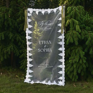 Welcome Fabric Sign, Sheer Sign, Personalized Wedding Welcome Sign, Lace Fabric Sign, Custom Linen Wedding Signs, Bridal Shower Signs