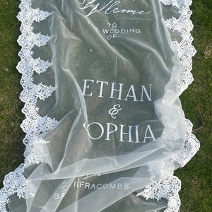 Welcome Fabric Sign, Sheer Sign, Personalized Wedding Welcome Sign, Lace Fabric Sign, Custom Linen Wedding Signs, Bridal Shower Signs