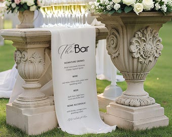 Fabric Bar Sign, Fabric Bar Menu, Wedding Bar Menu, Customizable Fabric Cocktail Menu, Custom Linen Bar Sign, Minimalist Wedding Bar Sign