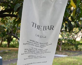Fabric Bar Sign, Fabric Bar Menu, Wedding Bar Menu, Customizable Fabric Cocktail Menu, Custom Linen Bar Sign, Minimalist Wedding Bar Sign