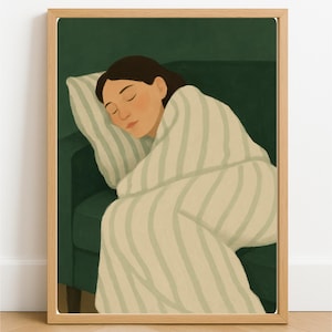 Emerald Green Abstract People Large Wall Art Contemporary Artwork Minimalist Print Living Room Wall Art Stripe Woman Print Digital Download