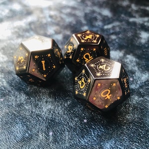 Engraved Obsidian Astrology Dice Set: Handcrafted Divination Tool