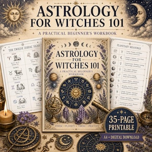 Astrologi för häxor 101 | Nybörjarguide för häxor | Skuggornas bok | Digital nedladdning i PDF-format