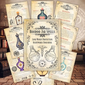 13 Hoodoo Jar Spells, Witchcraft, Book of Shadows, Grimoire Pages, Beginner Witch Kit