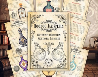 13 Hoodoo Jar Spells, Witchcraft, Book of Shadows, Grimoire Pages, Beginner Witch Kit