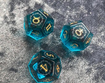 Hand Crafted Blue Zircon Astrology Dice Set: Divination Astro Dice
