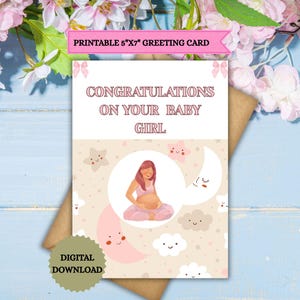 Carte de bébé imprimable Téléchargement immédiat Carte de félicitations Carte de baby shower Boho baby girl Félicitations pour votre baby shower