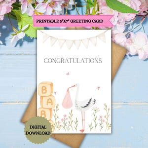Carte de naissance - Imprimable - Téléchargement immédiat - Carte de félicitations - Carte de baby shower - Petite fille bohème pour son nouveau-né rose jolie carte