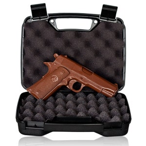 CHOCOLATE GUN - Full Size Hand-Crafted Solid Milk Chocolate Handgun with REAL Gun Case