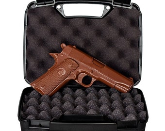 CHOCOLATE GUN - Full Size Hand-Crafted Solid Milk Chocolate Handgun with REAL Gun Case